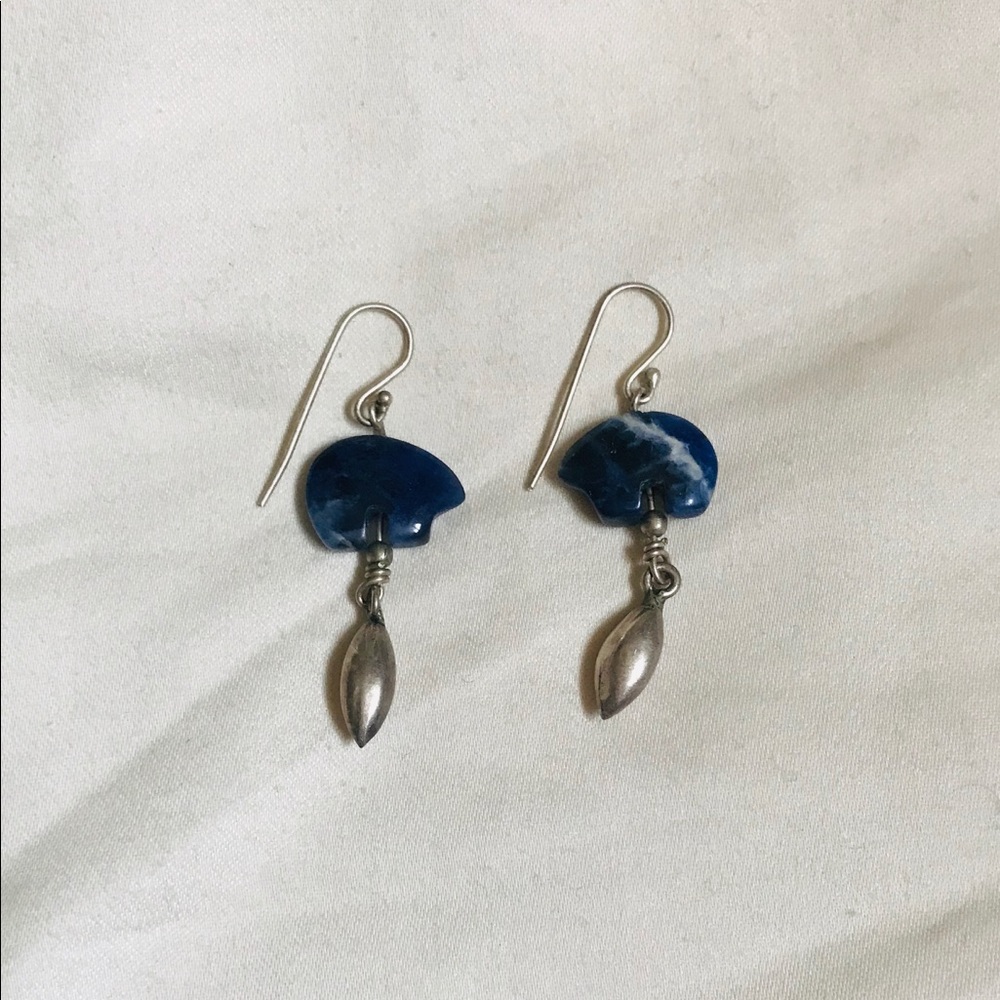 Chic Blue Stone and Silver Drop Earrings